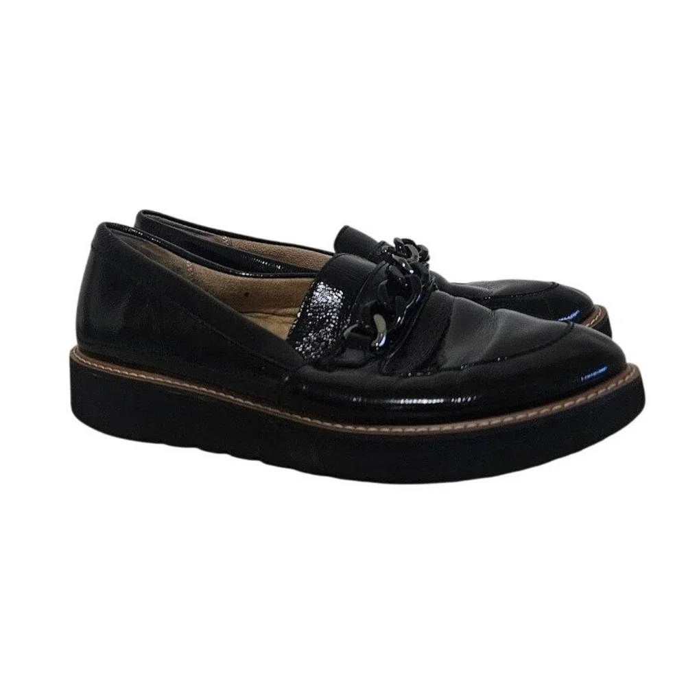 Naturalizer Agnes Patent Leather Loafer Black Chain Women Size 9 Chunky Platform